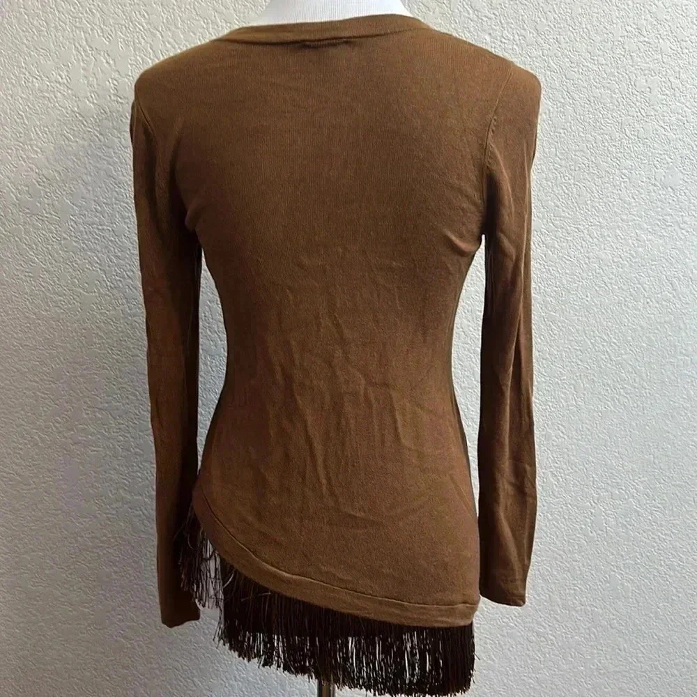 Chicos Fringe Edge Brown Sweater